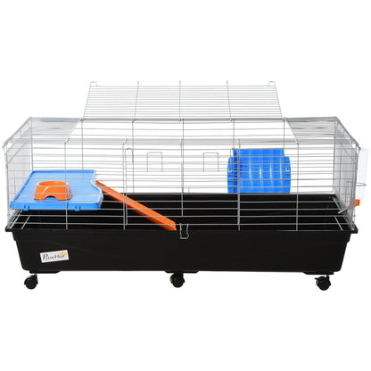 PawHut Steel Medium 2-Tier Small Guinea Pigs Hutches w/ Accessories Blue/Orange