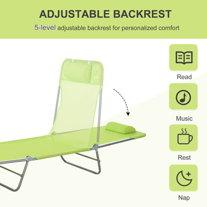Outsunny Single Folding Sun Lounger - Green