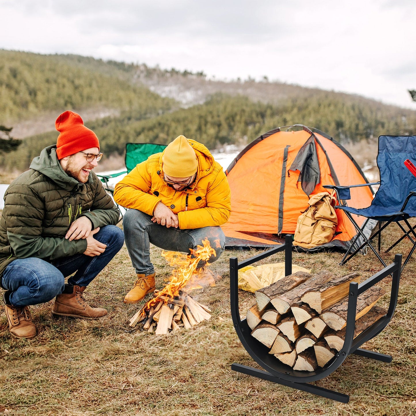 U-Shaped Patio Firewood Rack with Handles