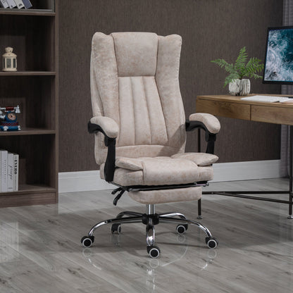 Vinsetto Home Office Chair Microfibre Desk Chair with Reclining Function Armrests Swivel Wheels Footrest Beige