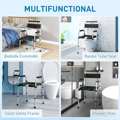 HOMCOM Lightweight Non-Slip Commode, Height Adjustable Commode Toilet Chair with Arms and Back, Black