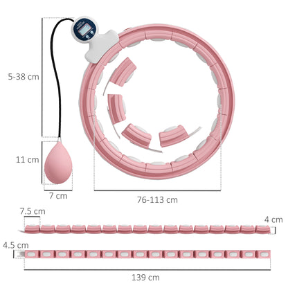SPORTNOW Smart Weighted Hula Hoop, Massage Hula Ring w/ 16 Detachable Knots, 360√Ç¬∞ Auto-Rotating Ball, Digital Counter, Pink