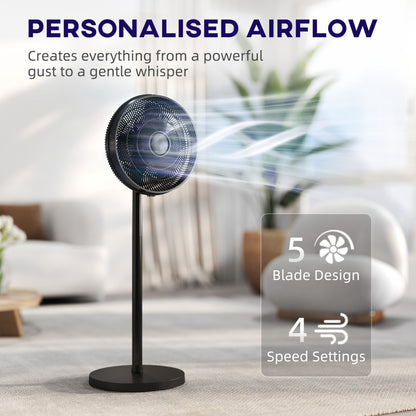 HOMCOM 40 cm Standing Fan, Cooling Floor Fan with 80 degrees Oscillating, Adjustable Tilt and Height, 4 Speed, Remote Control, Black