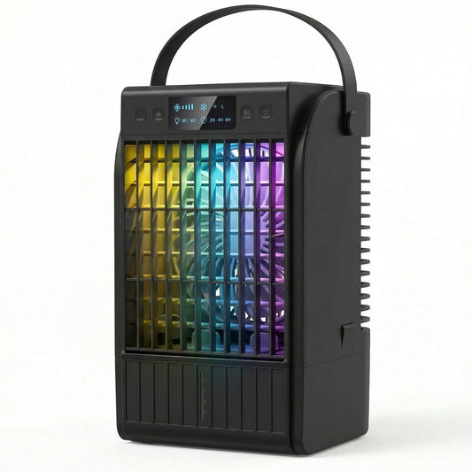 HOMCOM Portable Air Conditioner, 4-in-1 Mini Air Cooler with 4 Wind Speed, 2 Cool Mist, RGB 7 LED Light, Black