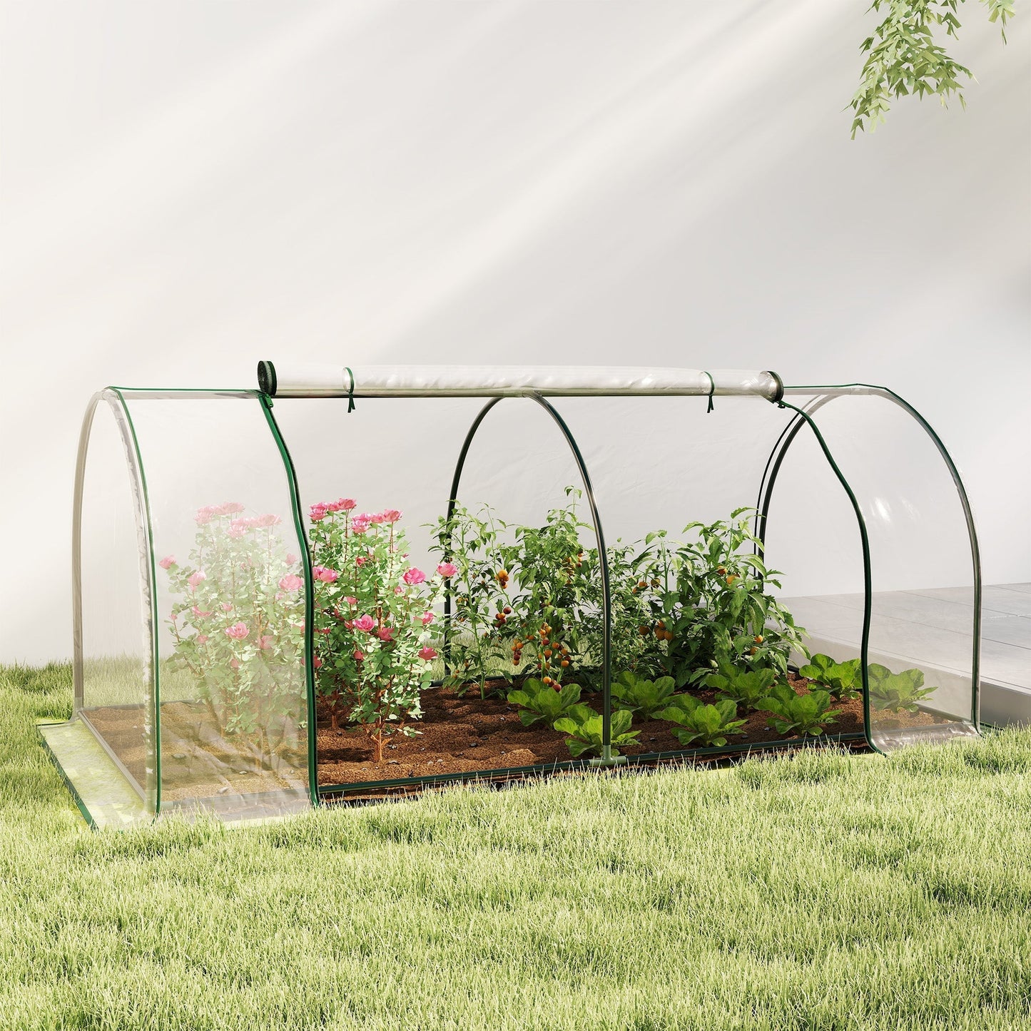 Outsunny Mini Greenhouse, Small Polytunnel Green House with Zipped Doors, Steel Frame for Garden Patio, 250 x 100 x 80cm, Clear