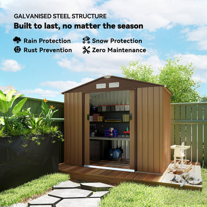 Outsunny 7 x 4ft Lockable Metal Garden Tool Storage Shed, Outdoor Storage Shed with Foundation and vents, Light Brown