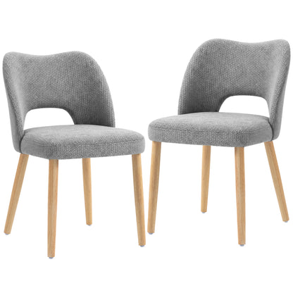 HOMCOM Dining Chairs Set Upholstered Kitchen Chenille Tool Free Assembly Rubberwood Legs, Grey