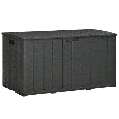 Outsunny 336 litrów Extra Large Outdoor Garden Storage Box, wodoodporny, wytrzymały, plastikowy pojemnik z podwójnymi ściankami, organizer na meble ogrodowe, skrzynia na poduszki na taras z kółkami i uchwytami, czarny