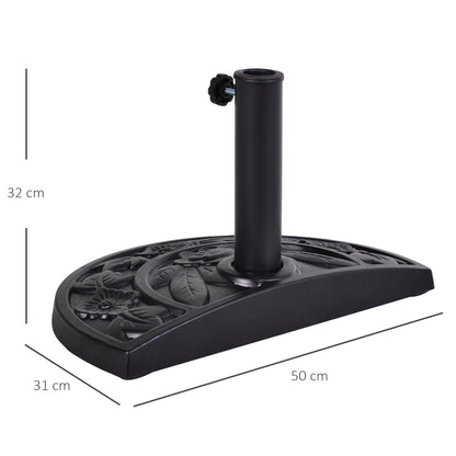 Outsunny 9kg Resin Parasol Base, Half Round Umbrella Stand with Floral Design for Garden, Outdoor, Suitable Umbrella Rod: â3.8cm, â4.8cm, Black