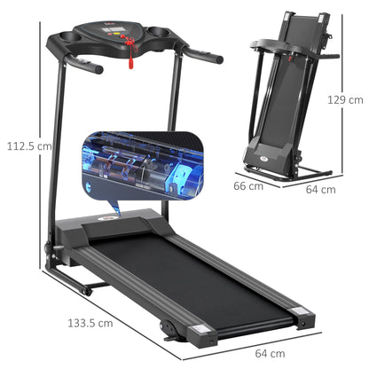 HOMCOM Foldable Motorised Treadmill Indoor Electric Adjustable Running Machine 3 Preset Programs w/ LCD Display, Cup Holders for Home, Office, Gym Fitness, Black