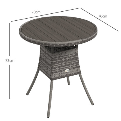 Outsunny 70cm PE Rattan Outdoor Dining Table, Patio Table with Wood-plastic Composite Top for Balcony, Garden, Grey