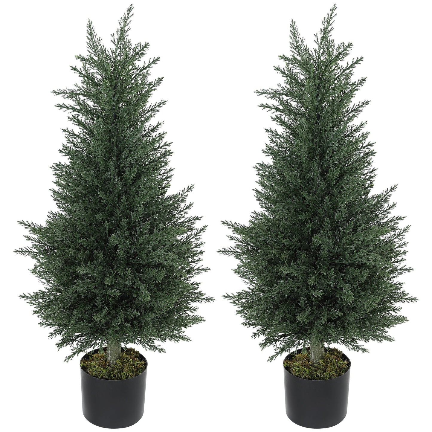 HOMCOM Zestaw 2 dekoracyjnych sztucznych roślin, 90 cm drzewo cyprysowe z 362 liśćmi w doniczce, odporne na promieniowanie UV plastikowe sztuczne drzewo do użytku wewnątrz i na zewnątrz w biurze domowym