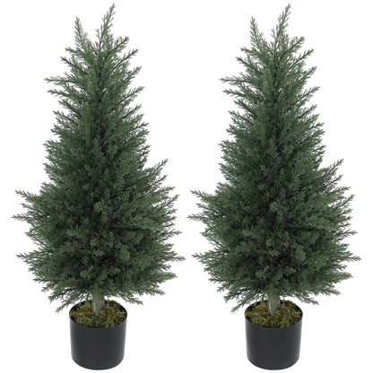 HOMCOM Zestaw 2 dekoracyjnych sztucznych roślin, 90 cm drzewo cyprysowe z 362 liśćmi w doniczce, odporne na promieniowanie UV plastikowe sztuczne drzewo do użytku wewnątrz i na zewnątrz w biurze domowym