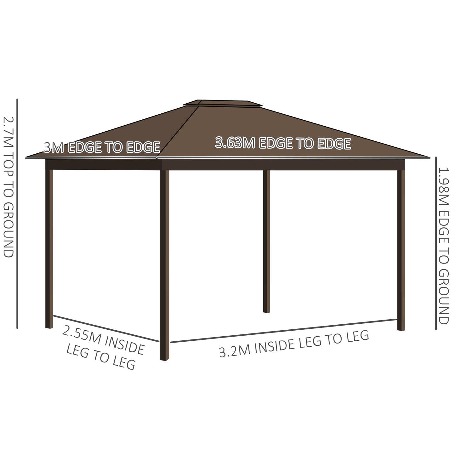 Outsunny 3 x 3.6m Outdoor Hardtop Gazebo Metal Roof Patio Gazebo with Aluminium Frame, Mesh Nettings, Curtains, & Roomy Interior Space, Brown