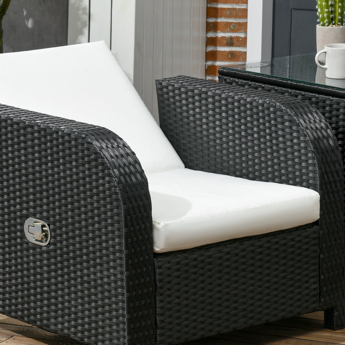 Outsunny 7 Seater Outdoor Rattan Garden Furniture Sets with Wicker Sofa, Reclining Armchair and Glass Table, 181x75x81cm, Black