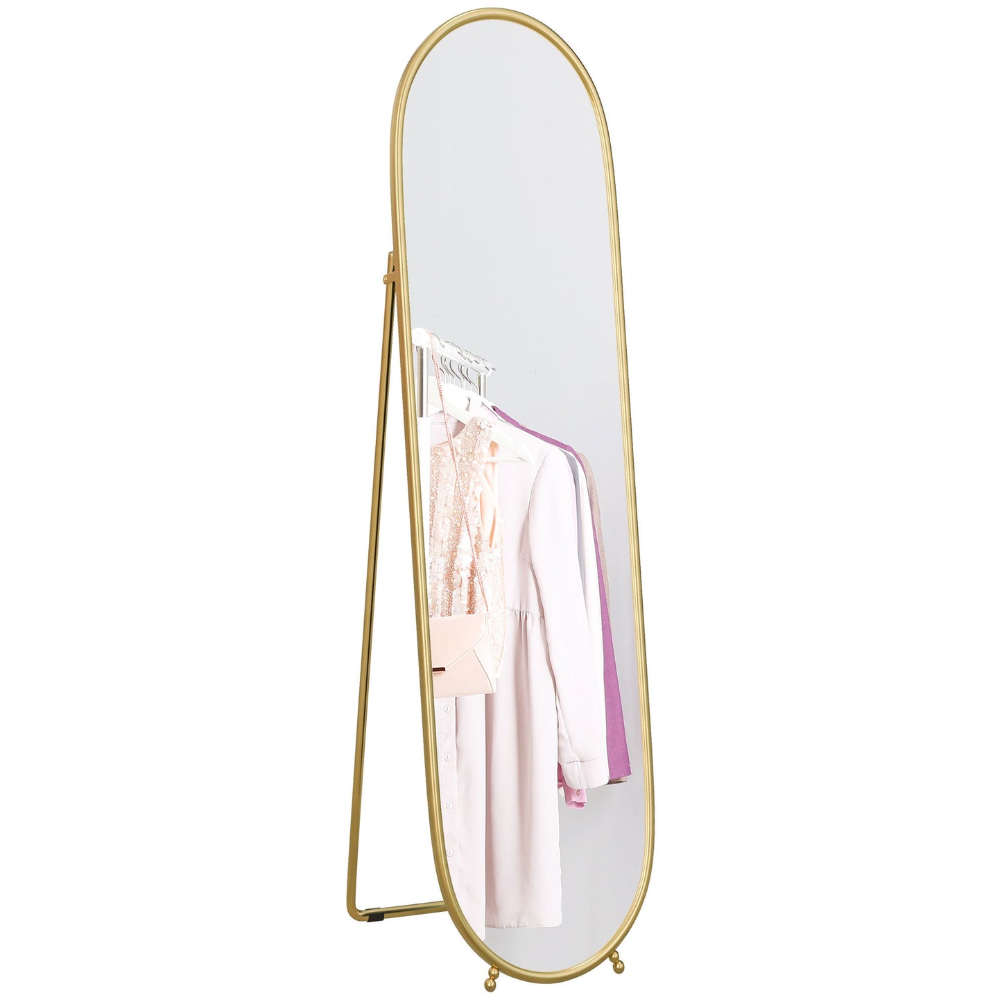 HOMCOM Three-Way Curved Full Length Mirror - Gold Tone