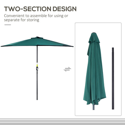 Outsunny 2.7m Garden Half Parasol, Outdoor Balcony Umbrella with 5 Steel Ribs, Patio Sun Shade, Green