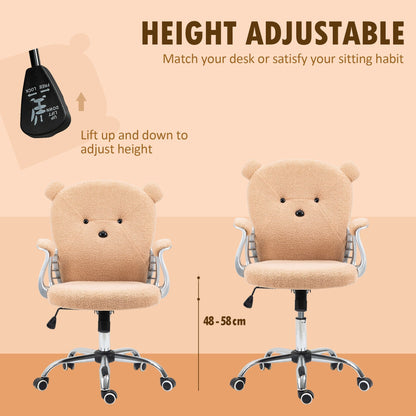 Vinsetto Cute Office Chair, Bear Shape Desk Chair with Teddy Fleece Fabric, Padded Armrests, Tilt Function, Adjustable Seat Height, Brown