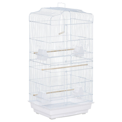 PawHut Large Metal Bird Cage with Perches, Food Bowls, Swing, for Budgies, Parakeets, White