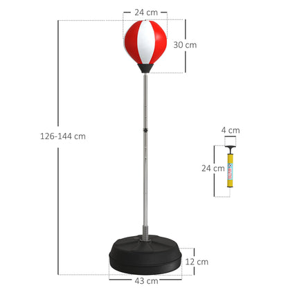 Worek bokserski HOMCOM ze stojakiem, wolnostojący zestaw bokserski, worek treningowy ze speedballem, regulowana wysokość od 126 cm do 144 cm dla nastolatków, czerwony