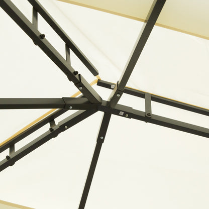 Outsunny 4 x 3 m aluminiowa altana ogrodowa, podwójny dach, zadaszenie altanki zewnętrznej z siatką i zasłonami do ogrodu, trawnika, podwórka i tarasu, kremowy