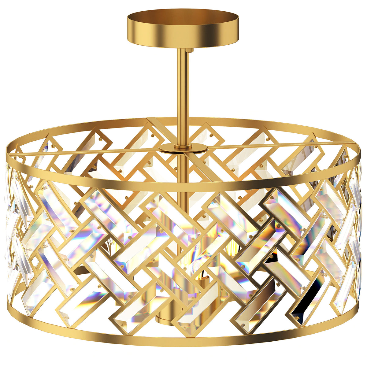 HOMCOM 3-Light Crystal Glass Ceiling Light, Modern Ceiling Lamp w/ 3 E14 Sockets for Living Room, Bulb Not Included, Gold Tone