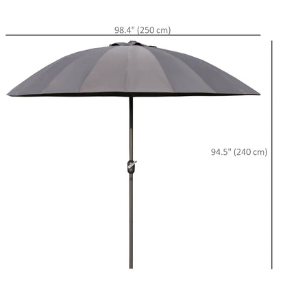 Outsunny 2.5m Shanghai Garden Parasol Umbrella with Crank & Tilt, Adjustable Outdoor Sun Shade, Grey