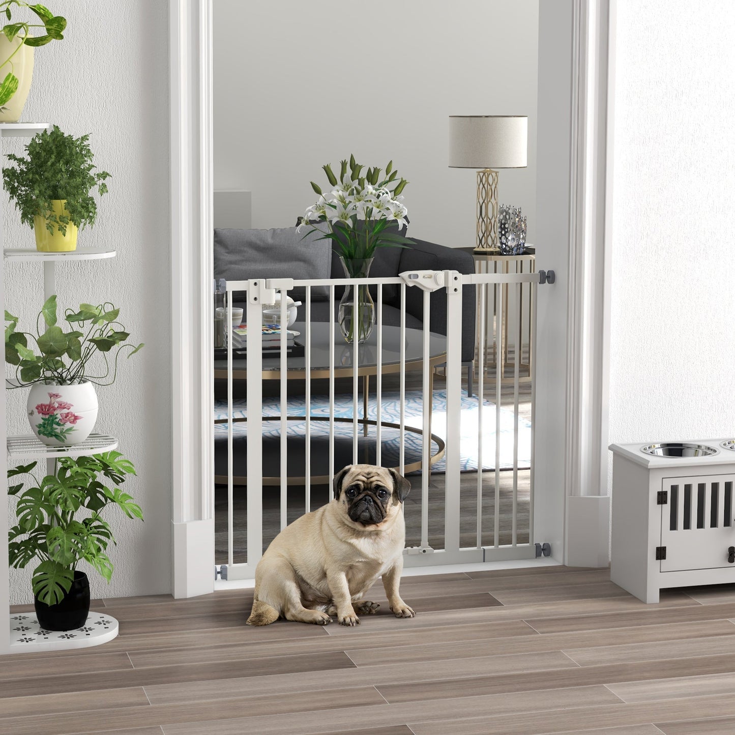 PawHut Metal 74-94cm Wide Adjustable Dog Gate White