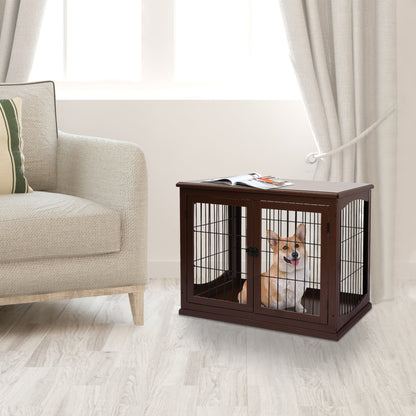 PawHut 66cm Modern Indoor Pet Cage w/ Metal Wire 3 Doors Latches Base Small Animal House Tabletop Crate Decorative Stylish Brown