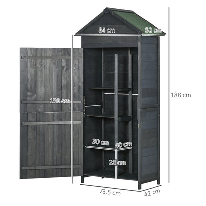 Outsunny Garden Shed 4-poziomowy drewniany domek ogrodowy na zewnątrz 3 półki szafka ogrodowa zamykana na klucz 2 drzwi - szary