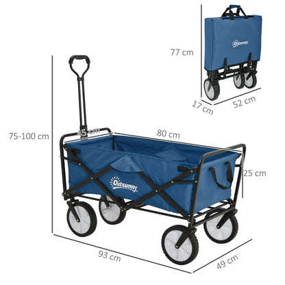Outsunny 90L Festival Trolley on Wheels, Folding Camping Trolley Cart with Adjustable Handle, Portable for Outdoor, Garden, Shopping, Fishing, Navy Blue