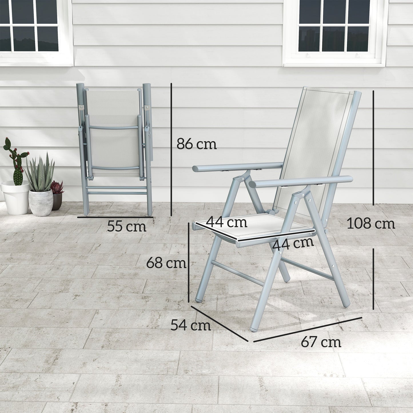 Outsunny Set of Two Aluminium Folding Chairs - Light Grey