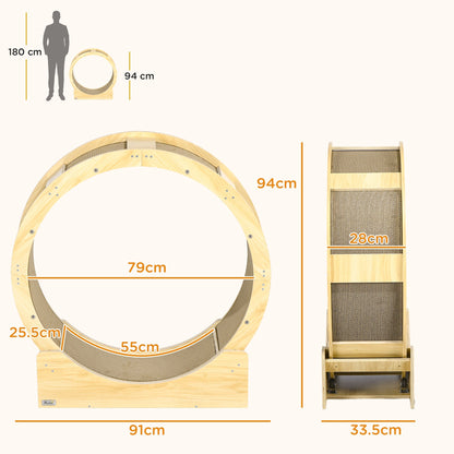 PawHut Cat Wheel with Brake, Scratching Pads, Oak