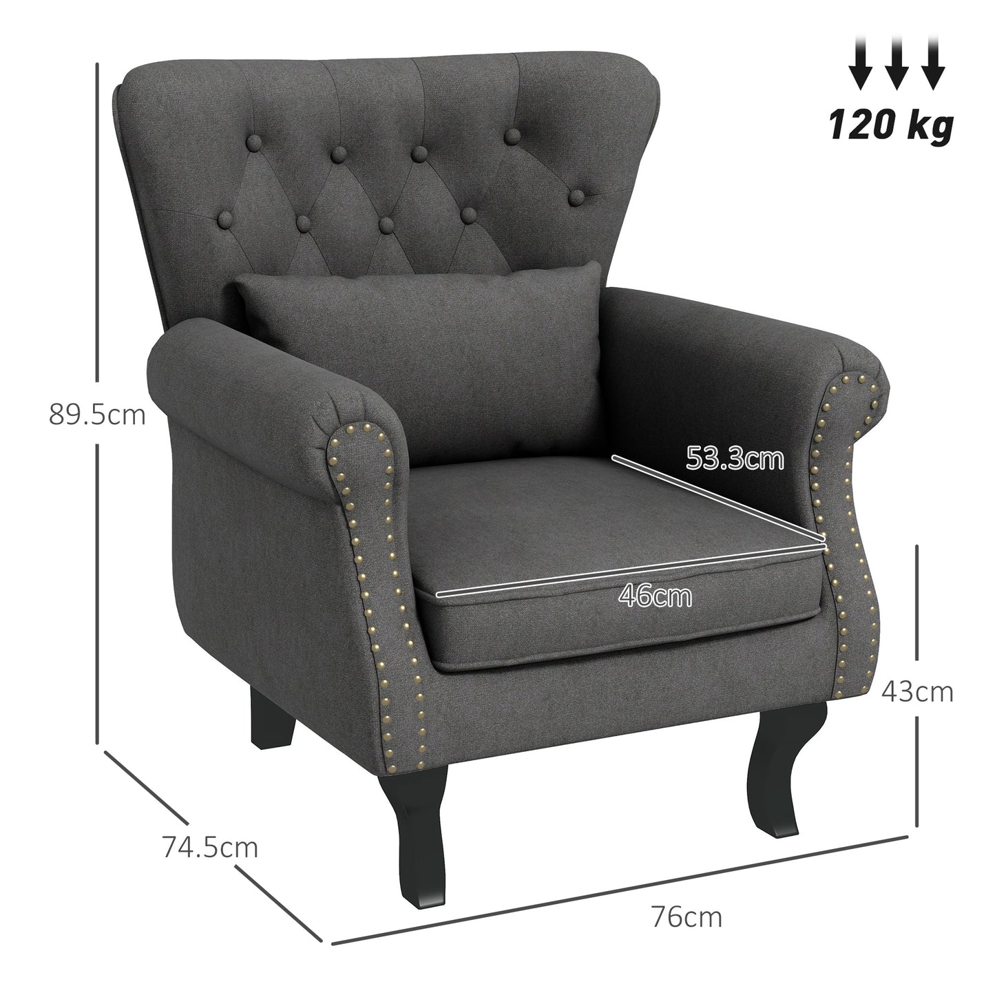 HOMCOM Chesterfield-Style Akcent Fotel - Szary