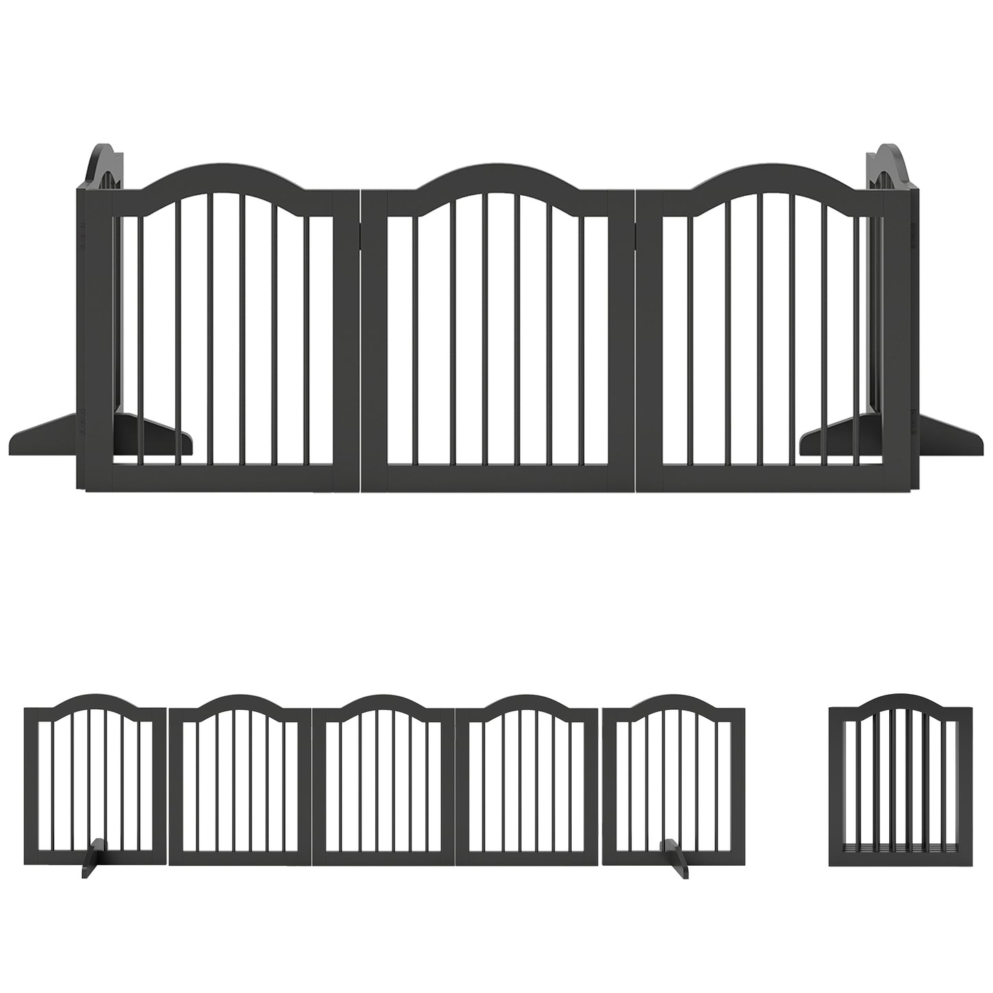 PawHut Wooden Foldable Dog Gate Panel Pet Fence Freestanding Safety Barrier for the House, Doorway, Stairs (Black)
