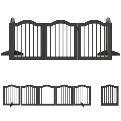 PawHut Wooden Foldable Dog Gate Panel Pet Fence Freestanding Safety Barrier for the House, Doorway, Stairs (Black)