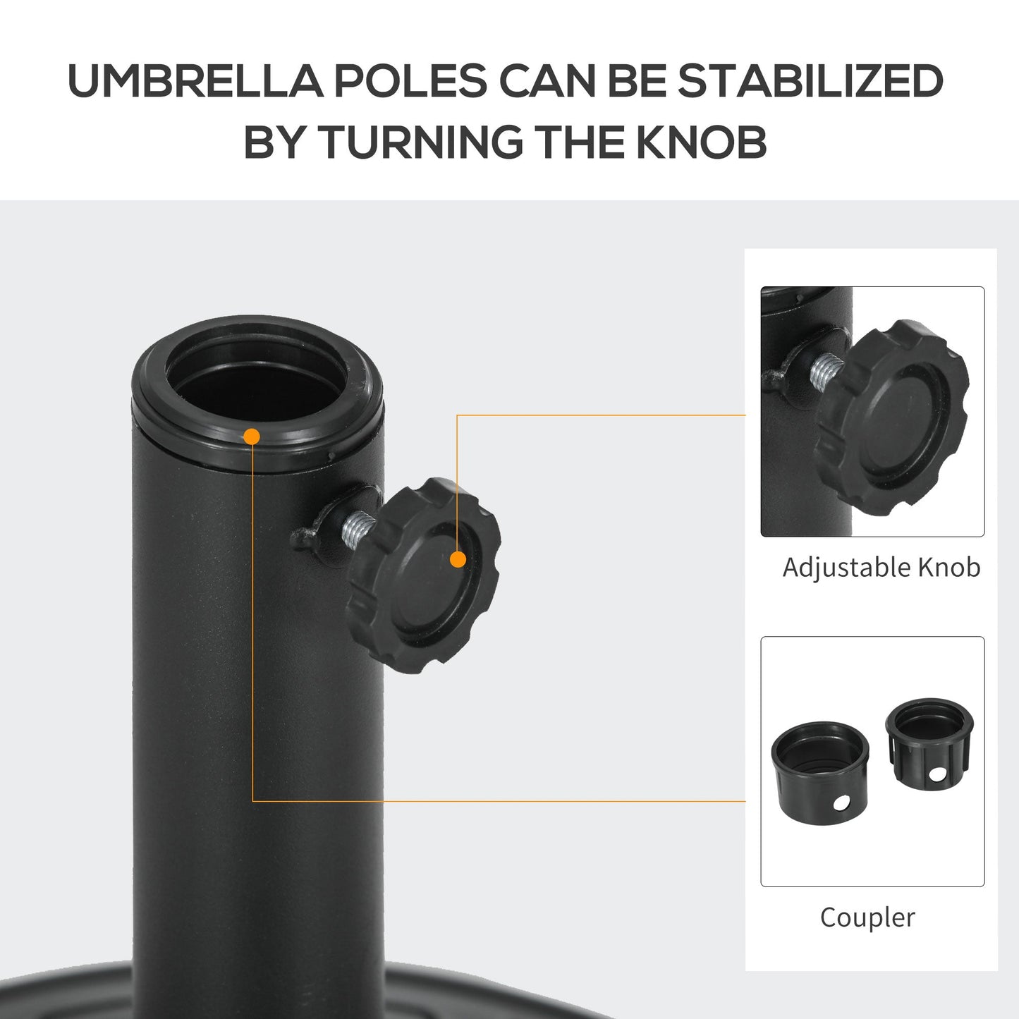 Outsunny Umbrella Base, Heavy Duty Concrete Base Holder with Steel Pole, Round Parasol Stand for Patio, Outdoor, Garden, Black