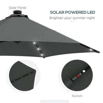 Outsunny 3(m) Garden Parasol Cantilever Umbrella with Solar LED, Cross Base and Waterproof Cover, Dark Grey