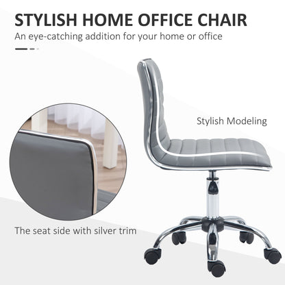 Vinsetto Adjustable Swivel Office Chair with Armless Mid-Back in PU Leather and Chrome Base - Light Grey