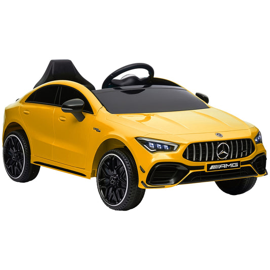 AIYAPLAY Mercedes-Benz AMG CLA 45 Licencjonowany 12V Elektryczny Samochód Dla Dzieci Jeździk z Pilotem, Światła Zawieszenia, Klakson Muzyczny - Żółty
