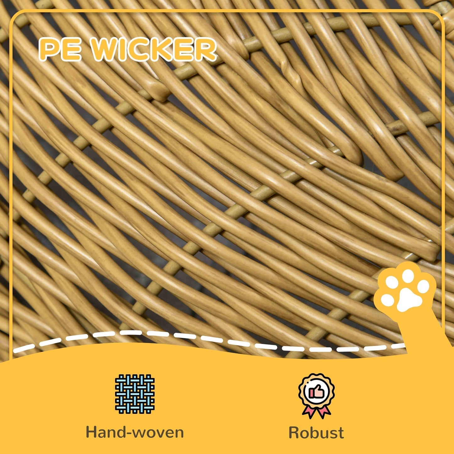 PawHut Wicker Cat House with Washable Cushion for Indoor Cats, Light Brown