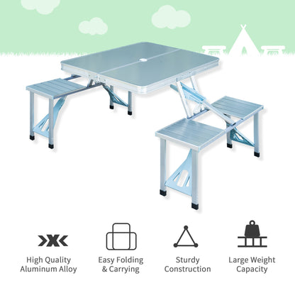 Outsunny Portable Folding Camping Picnic Table and Chairs Stools Set Party Field Kitchen Outdoor Garden BBQ Aluminium