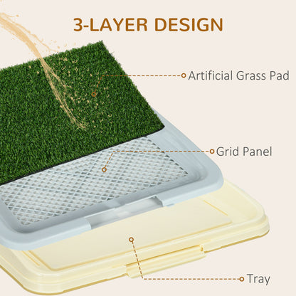 PawHut Puppy Training Pad, Indoor Portable Puppy Pad, with Artificial Grass, Grid, Panel, Tray, 63 x 48.5cm