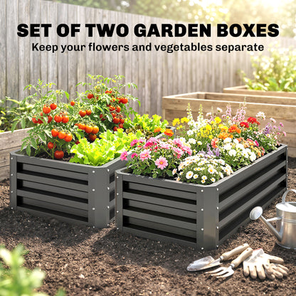Outsunny Set of Two 110 x 50cm Steel Planter Boxes - Dark Grey