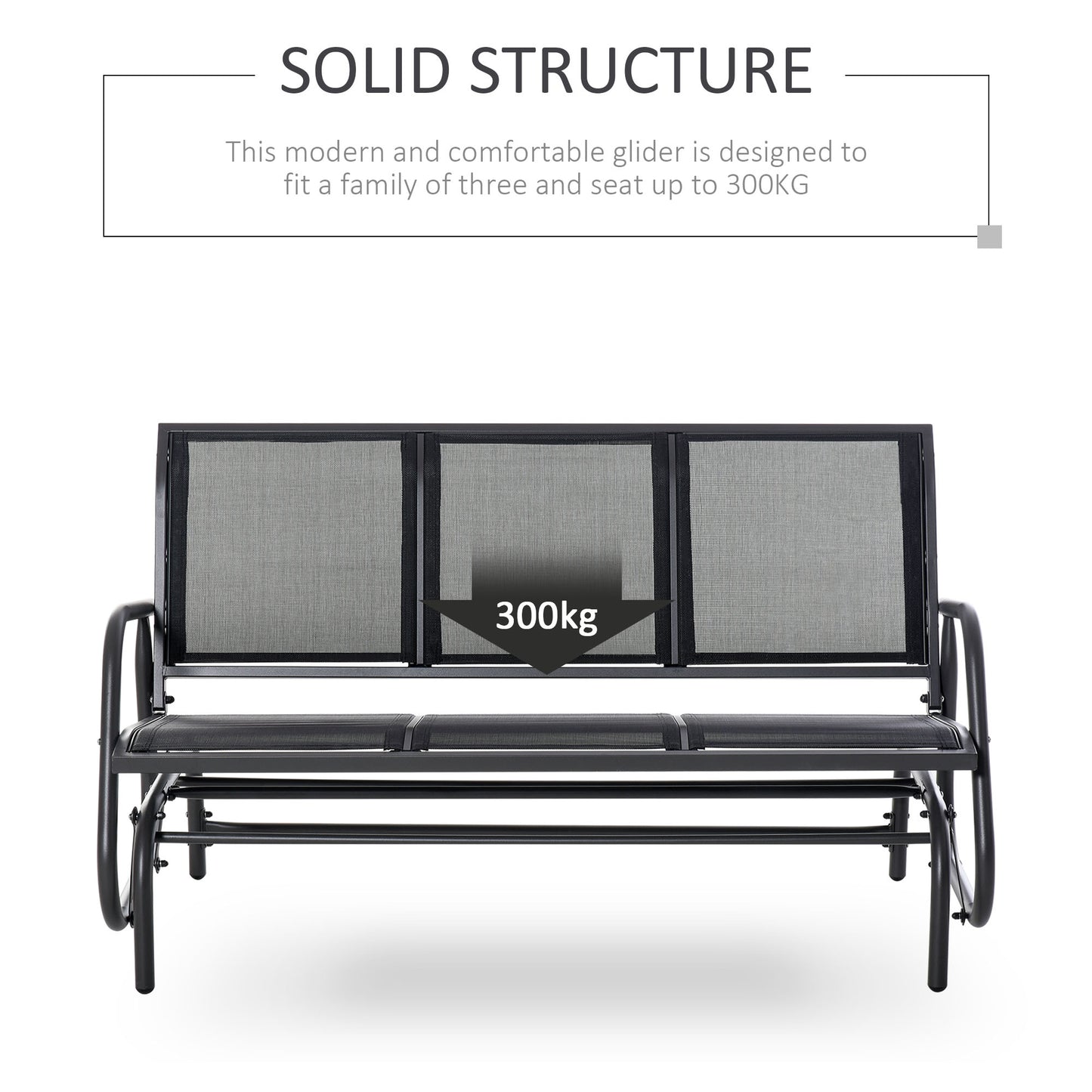 Outsunny 3-Seat Glider Rocking Chair for 3 People Garden Bench Patio Furniture Metal Frame, Black
