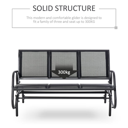 Outsunny 3-Seat Glider Rocking Chair for 3 People Garden Bench Patio Furniture Metal Frame, Black