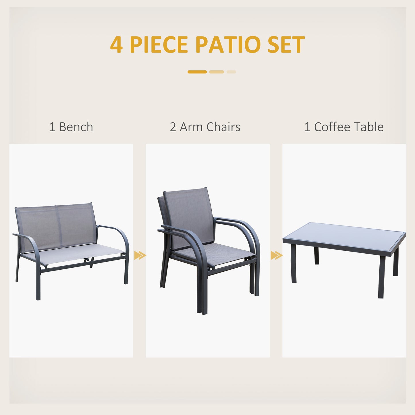 Outsunny Czteroczęściowy Minimalistyczny Zestaw Ogrodowy Patio - Szary