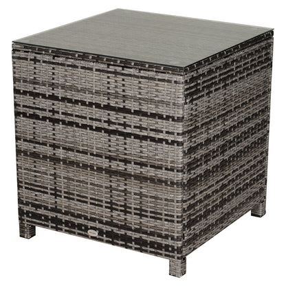 Outsunny Square PE Rattan Garden Table, with Glass Table Top - Grey