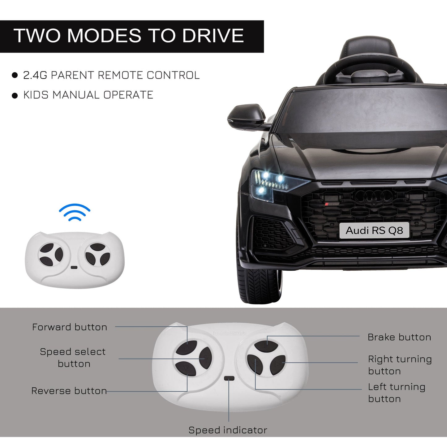 HOMCOM Audi RS Q8 Licensed 6V Kids Electric Ride On Car Toy Car with Remote Control Music Lights USB MP3 for 3-5 Years Old Black