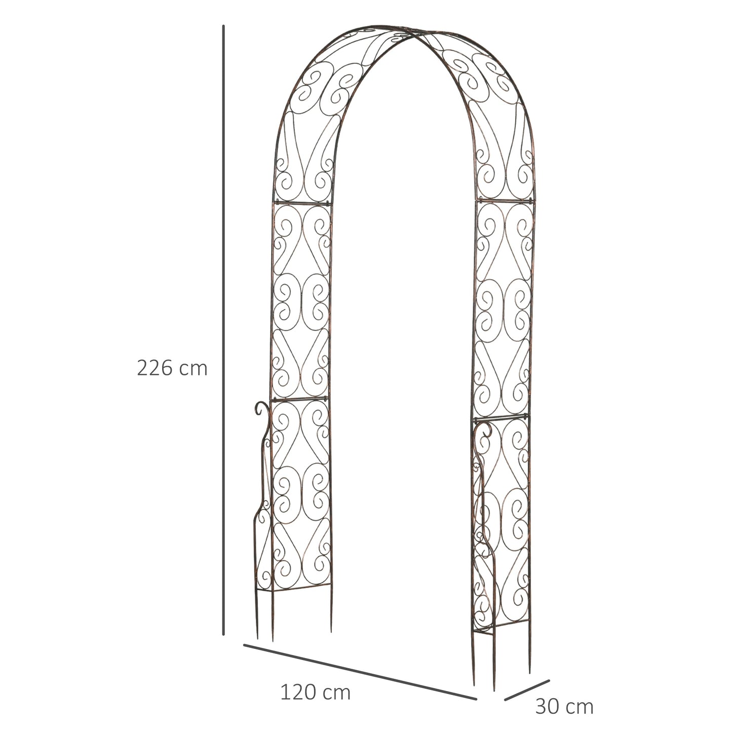 Outsunny Metal Garden Arch Trellis, Decorative Arbour Archway for Walkway Path Ceremony Wedding Party, 120 x 30 x 226cm